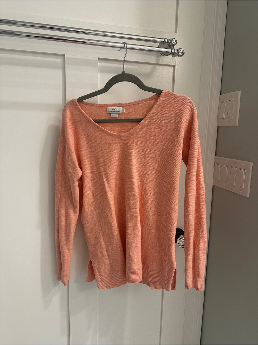 Vineyard Vines Lightweight Coral V-Neck Sweater